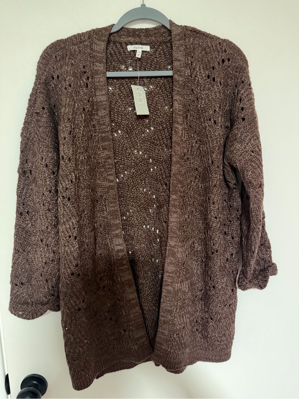 Maurices Chocolate Brown Open-Front Eyelet Cardigan